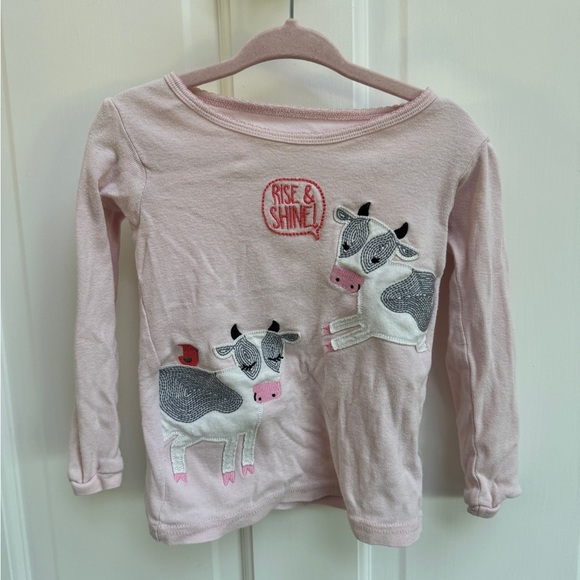 Carter’s 2T Girls Rise and Shine Cow Pink Girls Ling Sleeve Pajama Top - Picture 1 of 5